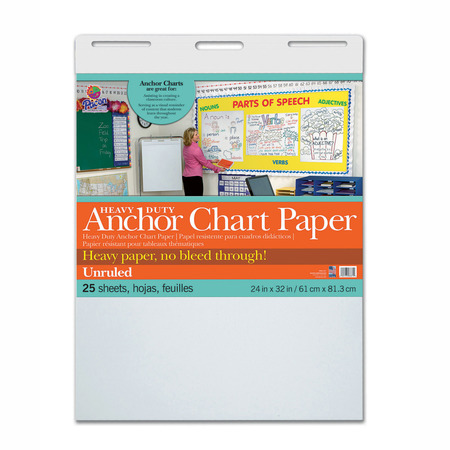 PACON Heavy Duty Anchor Chart Paper, White, Unruled 24" x 32", 25 Sheets 3371